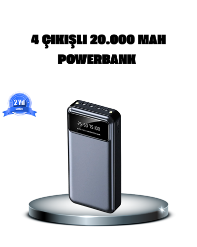 Powerbank 20000 mAh 4 Çıkışlı Hızlı Şarjlı ve LED Göstergeli