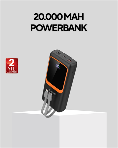 Powerbank 20000 mAh Dijital Ekranlı ve Çok Kablolu Hızlı Şarj Cihazı