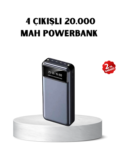 Powerbank 20000 mAh Hızlı Şarjlı LED Fenerli ve 4 Portlu