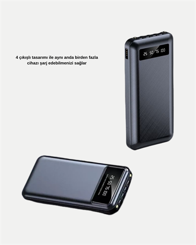 Powerbank 20000 mAh Hızlı Şarjlı LED Fenerli ve 4 Portlu
