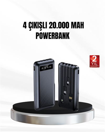 Powerbank 20000 mAh LED Fenerli ve Çoklu Güvenlik Korumasına Sahip