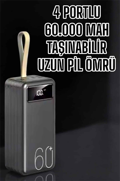 Powerbank 60.000 Mah Hızlı Şarj 4 Çıkışlı Uzun Şarj Süreli Dijital Göstergeli
