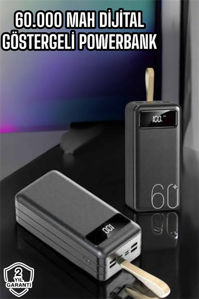 Powerbank 60.000 Mah Hızlı Şarj 4 Çıkışlı Uzun Şarj Süreli Dijital Göstergeli