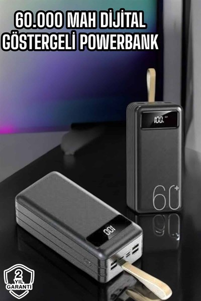 Powerbank 60.000 Mah Hızlı Şarj 4 Çıkışlı Uzun Şarj Süreli Dijital Göstergeli