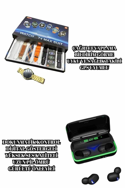 Powerbank Bluetooth Kulaklık Ve Akıllı Saat 7 Kordonlu Metal Kordon Plastik Kordon