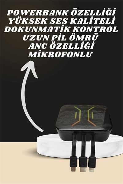 Powerbank Kulaklık ve 7 Kordonlu Akıllı Saat Çoklu Şarj Girişi Bluetooth Bağlantılı