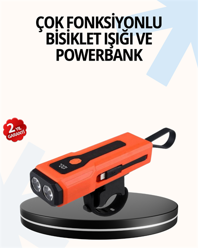 Powerbank Özellikli Bisiklet Işığı Dijital Göstergeli Led