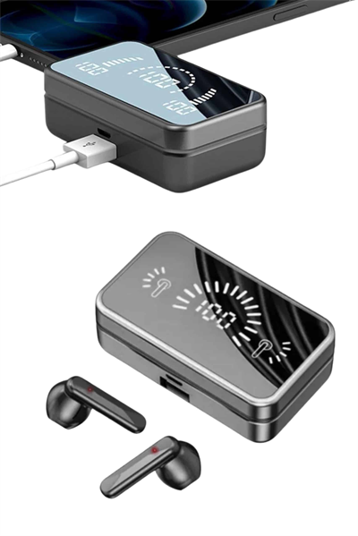 Powerbankli Bluetooth Kulaklık Yüksek Ses Aynalı Çift Dijital Gösterge Ekranı