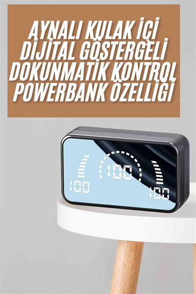 Powerbankli Bluetooth Kulaklık Yüksek Ses Aynalı Çift Dijital Gösterge Ekranı