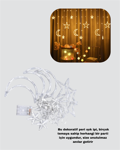 Prizli Perde LED Işık Yıldız ve Ay Figürlü Romantik Aydınlatma