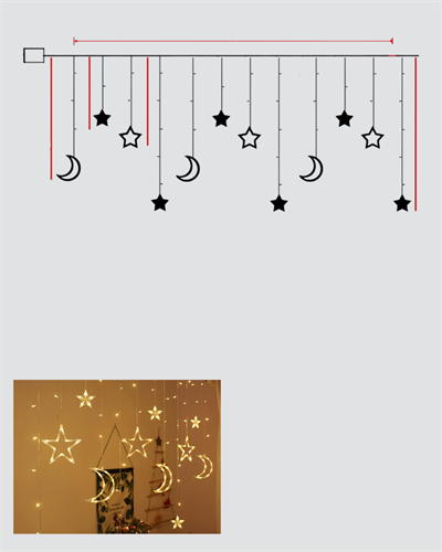 Prizli Perde LED Işık Yıldız ve Ay Figürlü Romantik Aydınlatma