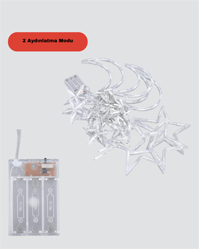 Prizli Yıldız Ay Perde LED Işık Ev ve Organizasyon Dekoru