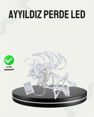 Prizli Yıldız Ay Perde LED Işık Ev ve Organizasyon Dekoru
