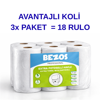 Professional Fotoselli Havlu 18 Rulo – 2 Katlı %100 Selüloz 21 cm Endüstriyel Kağıt Havlu 3X6 Rulo