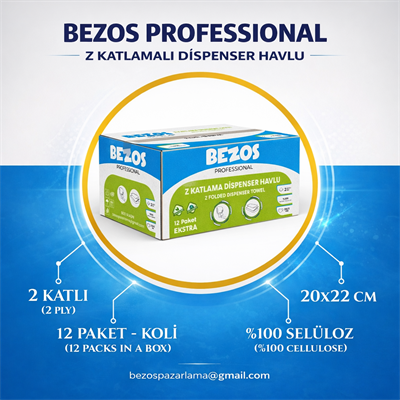 Professional Z Katlamalı Dispenser Havlu 2 Katlı %100 Selüloz 20x22 cm 12’li Koli