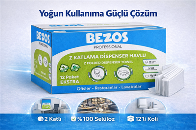 Professional Z Katlamalı Dispenser Havlu 2 Katlı %100 Selüloz 20x22 cm 12’li Koli