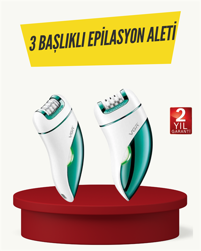 Profesyonel 3 in 1 Epilasyon Cihazı LED Aydınlatmalı Suya Dayanıklı Şarjlı VGR Epilatör