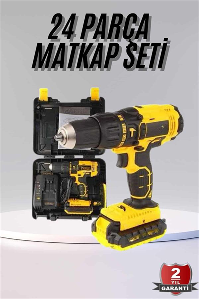 Profesyonel Çift Bataryalı Akülü Vidalama Şarjlı Matkap 24 Parça