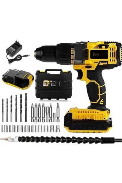 Profesyonel Çift Bataryalı Akülü Vidalama Şarjlı Matkap 24 Parça