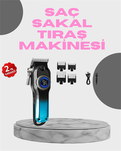 Profesyonel Saç Kesme Makinesi – 2000 mAh Şarjlı, LCD Ekranlı