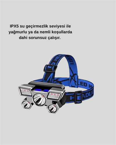 Profesyonel Şarjlı LED Far – IPX5 Suya Dayanıklı, 4 Işık Modu, Hareket Sensörlü