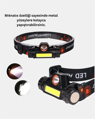 Profesyonel Şarjlı LED Kafa Lambası – Uzun Mesafe + Ortam Aydınlatması