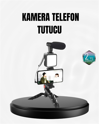 Profesyonel Vlog Çekim Kiti LED Işıklı Tripod Mikrofonlu Telefon Seti