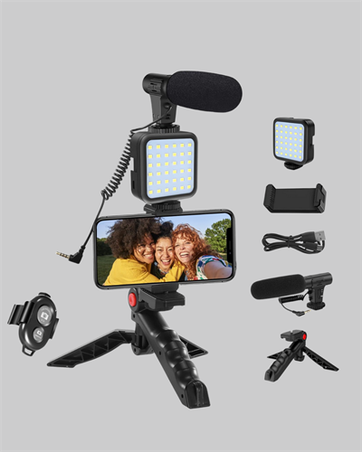 Profesyonel Vlog Çekim Kiti LED Işıklı Tripod Mikrofonlu Telefon Seti