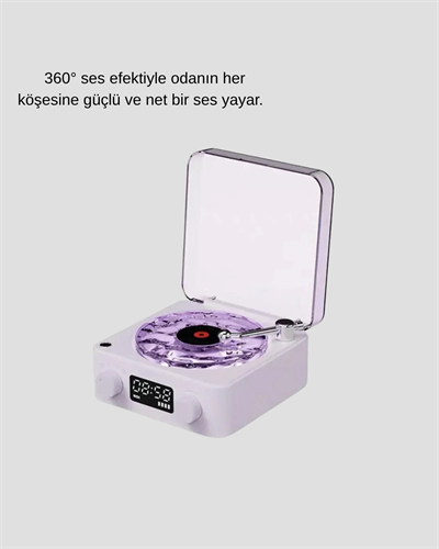 Projektör Işıklı Retro Hoparlör Bluetooth AUX USB Hafıza Kartlı 360° Sesli Şarjlı