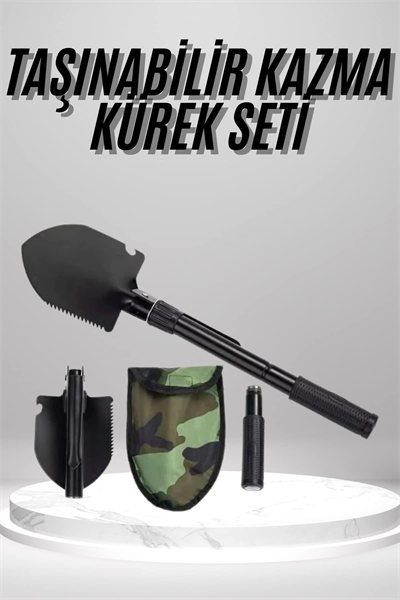 Pusulalı Katlanabilen Portatif Çantalı Mini Kazma Kürek Seti