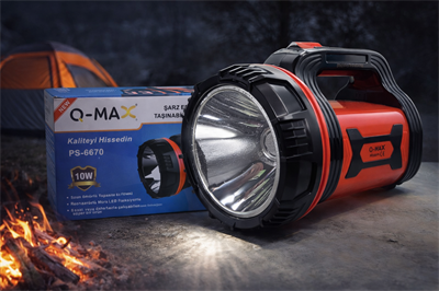 Q-Max PS-6670 Şarj Edilebilir El Feneri 10W Güçlü LED Taşınabilir Uzun Ömürlü Projektör Fener