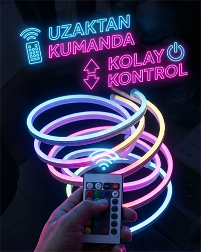 RGB Akıllı LED Neon Şerit Işık 3 Metre Uzaktan Kumandalı ve Telefon Kontrollü Renkli Aydınlatma