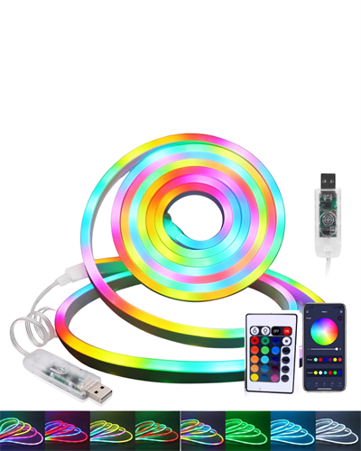 RGB Akıllı LED Neon Şerit Işık 3 Metre Uzaktan Kumandalı ve Telefon Kontrollü Renkli Aydınlatma