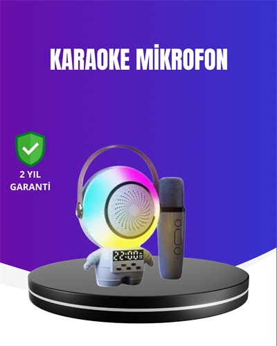 RGB Işıklı Astronot Bluetooth Hoparlör Karaoke Mikrofonlu