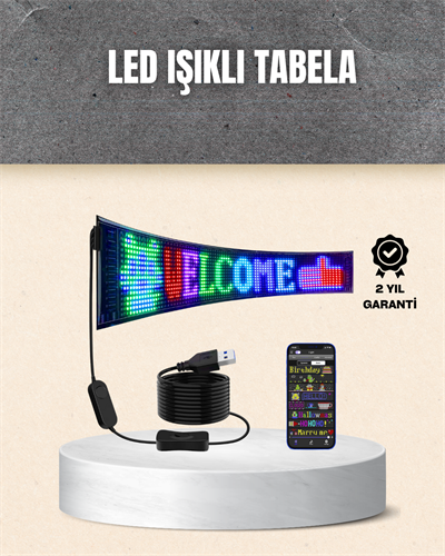 RGB Kayar Yazılı LED Reklam Ekranı – USB Bağlantılı Esnek Tasarım