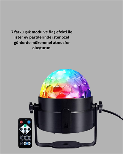 RGB LED Disko Küresi 7 Modlu Uzaktan Kumandalı