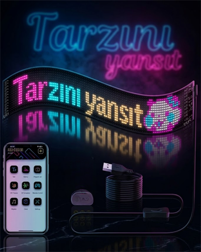 RGB LED Matrix Panel Esnek Yapı Uygulama Kontrollü Kayan Yazı Ekranı