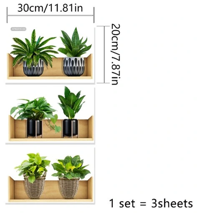 Raflı Bitki Tasarımlı Yapışkanlı Sticker 20*30 cm 3lü Set