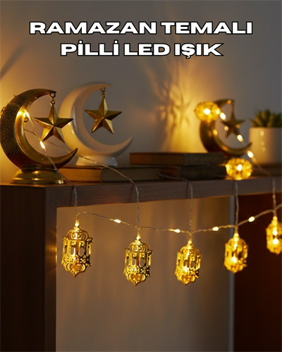 Ramazan Dekoru İçin Pilli LED Işık Altın Fener Tasarımlı