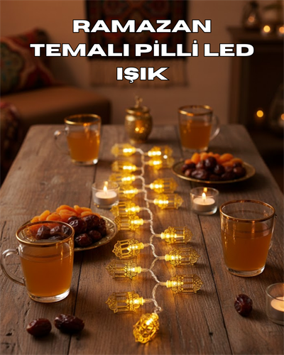 Ramazan Işıkları Pilli Altın Fener Tasarımlı Dekoratif LED Aydınlatma