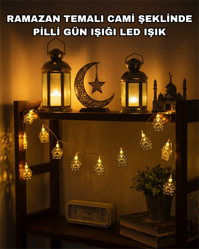 Ramazan ve Bayram Dekoratif LED Işık Cami Figürlü Sıcak Sarı Aydınlatma
