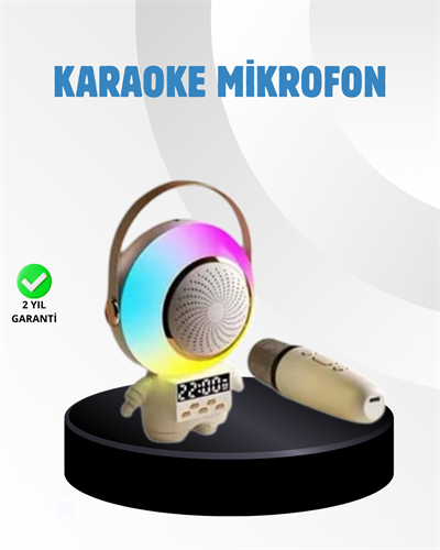 Renkli Işıklı Astronot Mini Bluetooth Speaker ve Karaoke Mikrofon