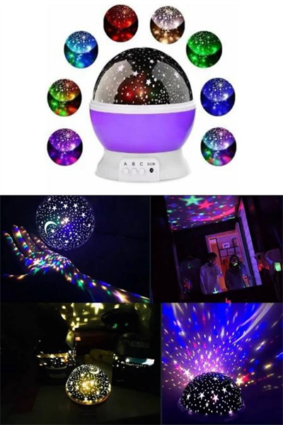 Renkli Yıldızlı Gökyüzü Projeksiyon Gece Lambası Pilli ve USB Kablolu