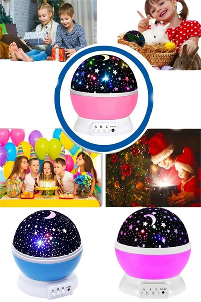 Renkli Yıldızlı Gökyüzü Projeksiyon Gece Lambası Pilli ve USB Kablolu