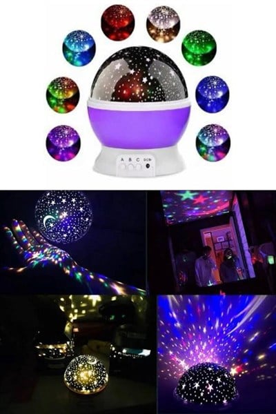 Renkli Yıldızlı Gökyüzü Projeksiyon Gece Lambası Pilli ve USB Kablolu