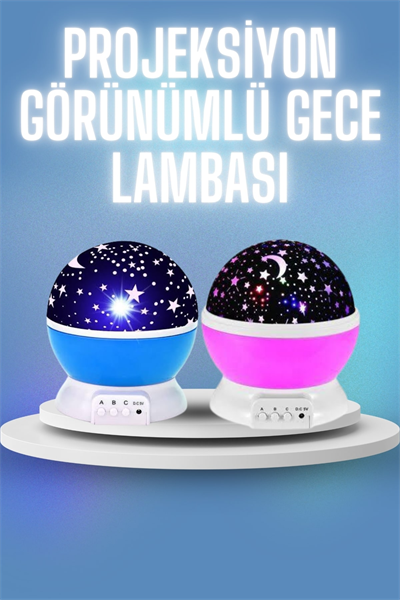 Renkli Yıldızlı Gökyüzü Projeksiyon Gece Lambası Pilli ve USB Kablolu