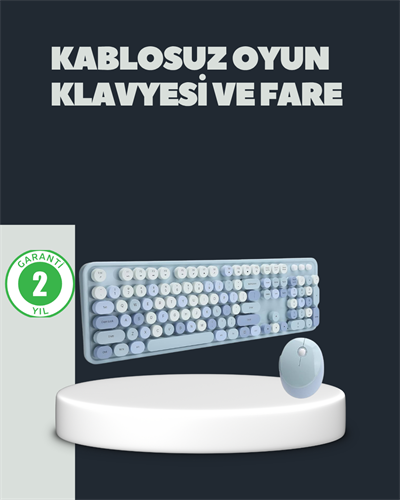 Retro Daktilo Stilli Kablosuz Klavye Mouse Seti – Sessiz ve Şık