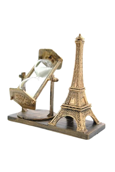 Retro Eyfel Kulesi Ve Kum Saati Dekoratif Ahşap Görünümlü Masa Biblosu