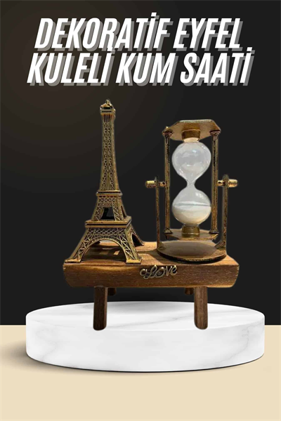 Retro Eyfel Kulesi Ve Kum Saati Dekoratif Ahşap Görünümlü Masa Biblosu