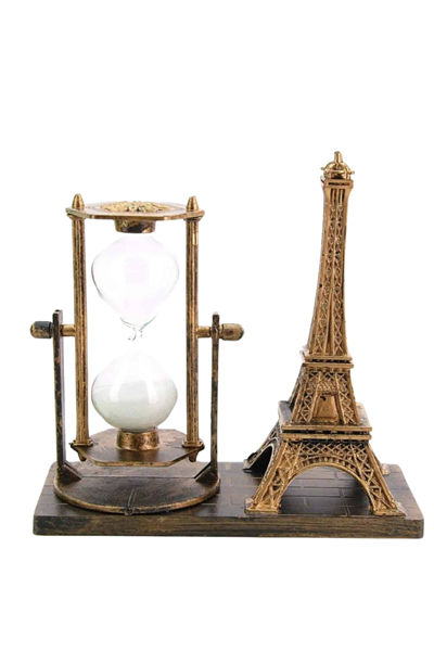 Retro Eyfel Kulesi Ve Kum Saati Dekoratif Ahşap Görünümlü Masa Biblosu